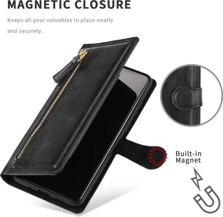 Samsung Galaxy A72 Hoesjes – Bookcase Portemonnee – Ritssluiting – 5 Pasjeshouder – Zwart-Ilumina Benelux