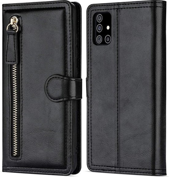 Samsung Galaxy A72 Hoesjes – Bookcase Portemonnee – Ritssluiting – 5 Pasjeshouder – Zwart-Ilumina Benelux