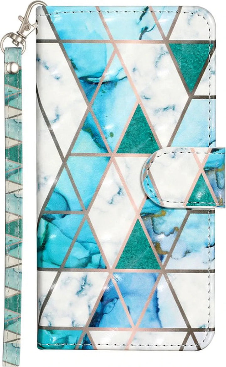Samsung Galaxy A73 5G Hoesjes – Bookcase Portemonneehoes – Magneetsluiting – Groen Triangle Print-Ilumina Benelux