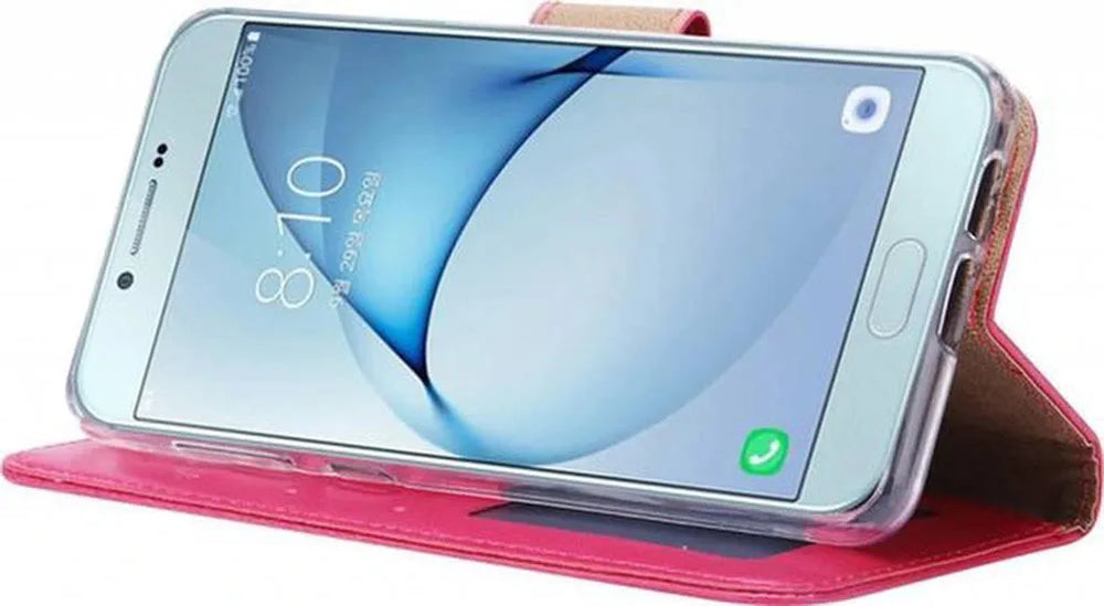 Samsung Galaxy A8 2018 Hoesjes – Portemonnee Hoes – Pasjeshouder – 2x Gehard Glas Screenprotector – Roze-Ilumina Benelux
