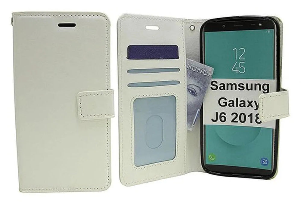 Samsung Galaxy J6 Plus 2018 Hoesjes – Portemonnee Hoes – Pasjeshouder – 2x Gehard Glas Screenprotector – Wit-Ilumina Benelux