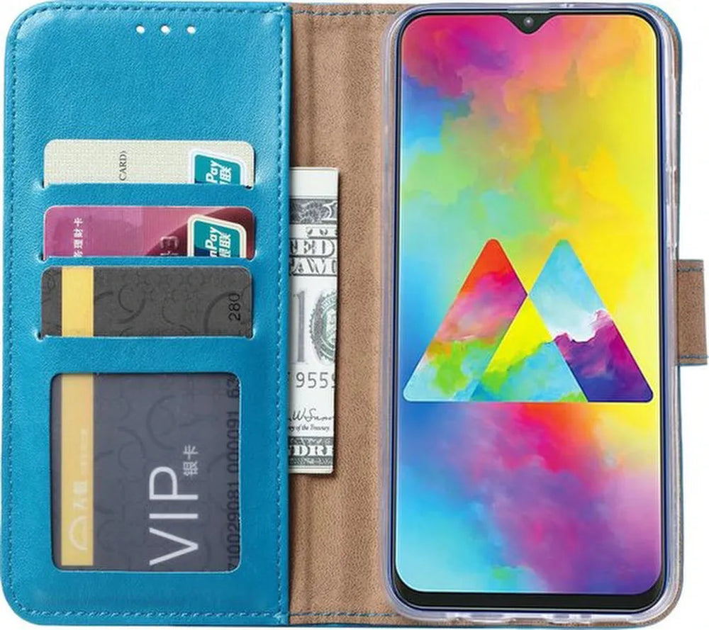 Samsung Galaxy M20 Hoesjes – Portemonnee Hoes – Pasjeshouder – Magneetsluiting – Turquoise-Ilumina Benelux