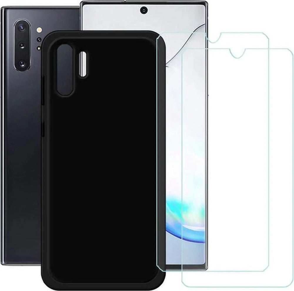 Samsung Galaxy Note 10 Plus Hoesjes – Siliconen TPU Backcover – Soft Touch – Inclusief 2x Screenprotector – Zwart-Ilumina Benelux