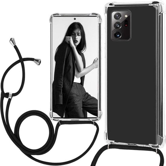 Samsung Galaxy Note 20 Ultra Hoesjes – Backcover met Koord – Schokbestendig – Schouder/Nek Draagriem – Zwart-Ilumina Benelux