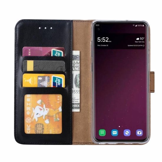 Samsung Galaxy S10 Hoesjes – Bookcase Portemonnee – Magneetsluiting – 2x Gehard Glas Screenprotector – Zwart-Ilumina Benelux