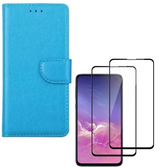 Samsung Galaxy S10 Hoesjes – Portemonnee Bookcase – Magneetsluiting – 2x Gehard Glas Screenprotector – Turquoise-Ilumina Benelux