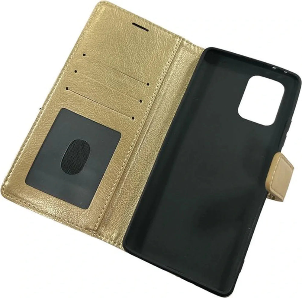 Samsung Galaxy S10 Lite Hoesjes – Portemonnee Hoes – Pasjeshouder – Magneetsluiting – Goud-Ilumina Benelux