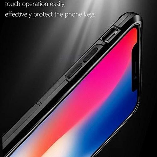 Zwarte schokbestendige ring armor backcover voor Samsung Galaxy S10E met beschermde zijknoppen.