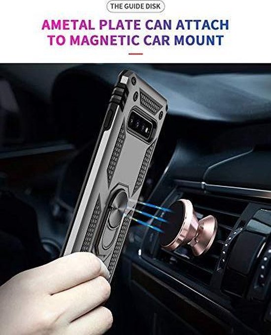 Roségoud Samsung Galaxy S10e Ring Armor backcover met metalen plaat op magnetische autohouder.