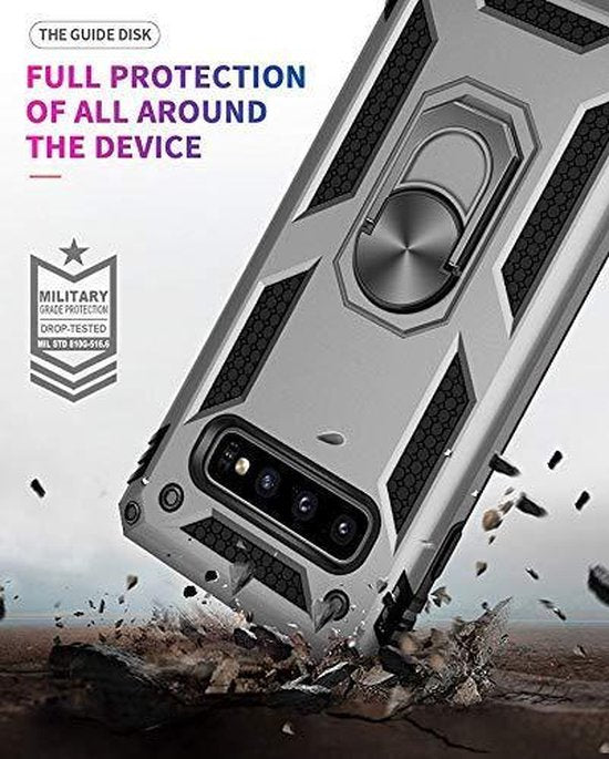 Roségoud Samsung Galaxy S10e Ring Armor backcover met schokbestendige constructie en geïntegreerde standaard.