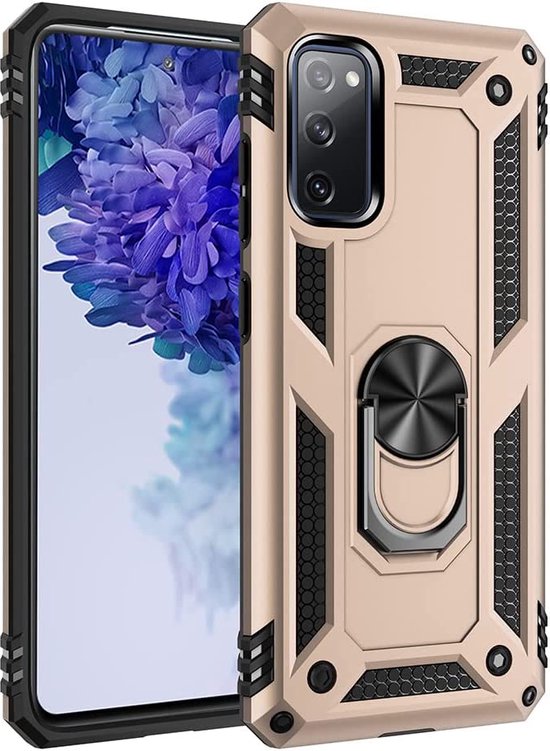Samsung Galaxy S20 FE Hoesjes – Ring Armor Backcover – 360° Draaibare Standaard – Magneet – Goud-Ilumina Benelux