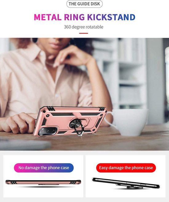 Samsung Galaxy S20 FE Hoesjes – Ring Armor Backcover – 360° Draaibare Standaard – Magneet – Roségoud-Ilumina Benelux