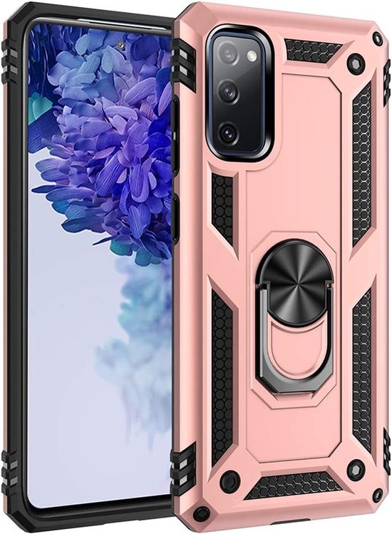 Samsung Galaxy S20 FE Hoesjes – Ring Armor Backcover – 360° Draaibare Standaard – Magneet – Roségoud-Ilumina Benelux