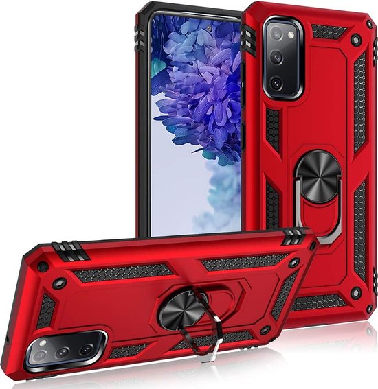 Samsung Galaxy S20 Hoesjes – Ring Armor Backcover – 360° Draaibare Standaard – Magneet – Rood-Ilumina Benelux