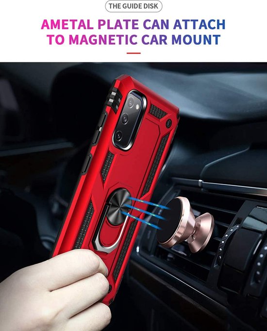 Samsung Galaxy S20 Hoesjes – Ring Armor Backcover – 360° Draaibare Standaard – Magneet – Rood-Ilumina Benelux