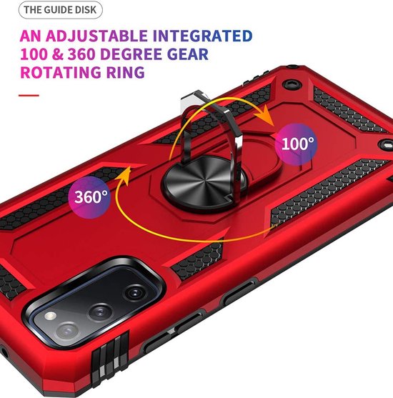Samsung Galaxy S20 Hoesjes – Ring Armor Backcover – 360° Draaibare Standaard – Magneet – Rood-Ilumina Benelux