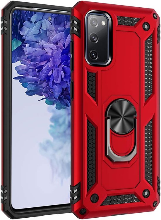 Samsung Galaxy S20 Hoesjes – Ring Armor Backcover – 360° Draaibare Standaard – Magneet – Rood-Ilumina Benelux