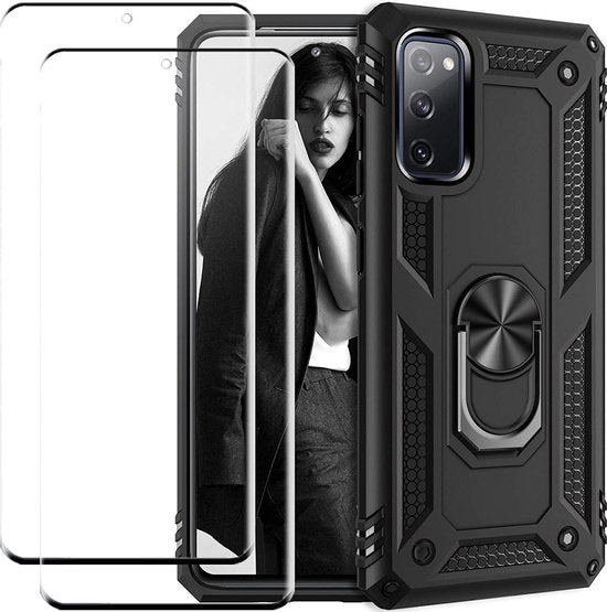 Samsung Galaxy S20 Hoesjes – Ring Armor Backcover – Schokbestendig – Met 2x Screenprotector – Zwart-Ilumina Benelux