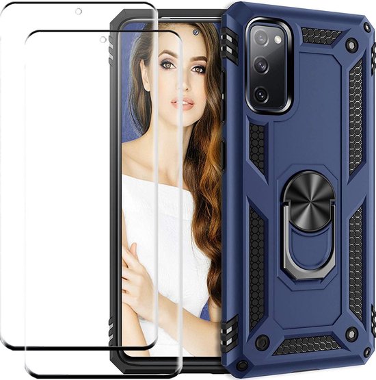 Samsung Galaxy S20 Hoesjes – Schokbestendige Ring Armor Backcover – Inclusief 2x Screenprotector – Blauw-Ilumina Benelux