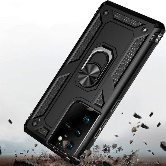 Samsung Galaxy S20 Ultra Hoesjes – Ring Armor Backcover – 360° Draaibare Standaard – Magneet – Zwart-Ilumina Benelux
