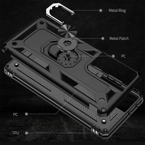Samsung Galaxy S20 Ultra Hoesjes – Ring Armor Backcover – 360° Draaibare Standaard – Magneet – Zwart-Ilumina Benelux