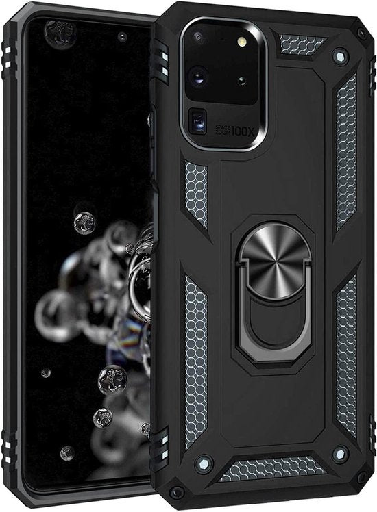 Samsung Galaxy S20 Ultra Hoesjes – Ring Armor Backcover – 360° Draaibare Standaard – Magneet – Zwart-Ilumina Benelux