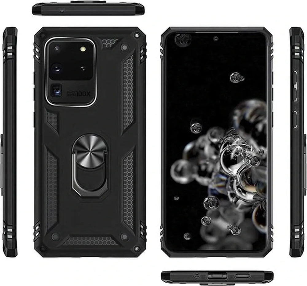 Samsung Galaxy S20 Ultra Hoesjes – Ring Armor Backcover – 360° Draaibare Standaard – Magneet – Zwart-Ilumina Benelux