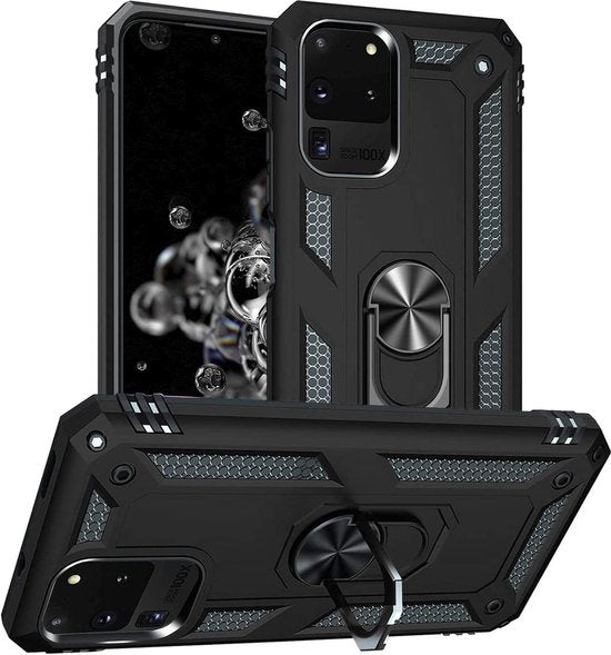 Samsung Galaxy S20 Ultra Hoesjes – Ring Armor Backcover – 360° Draaibare Standaard – Magneet – Zwart-Ilumina Benelux
