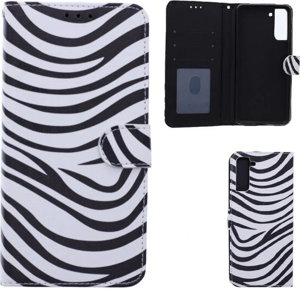 Samsung Galaxy S21+ 5G Hoesjes – Portemonnee Bookcase – Pasjeshouder – 2x Gehard Glas Screenprotector – Zebra-Ilumina Benelux