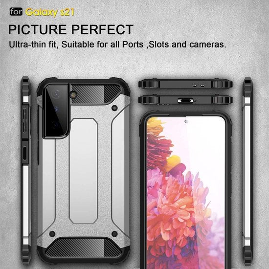 Samsung Galaxy S21 Hoesjes – Heavy Duty Armor Backcover – Schokbestendig – Goud-Ilumina Benelux