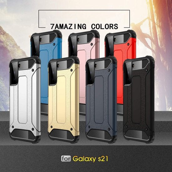 Samsung Galaxy S21 Hoesjes – Heavy Duty Armor Backcover – Schokbestendig – Goud-Ilumina Benelux