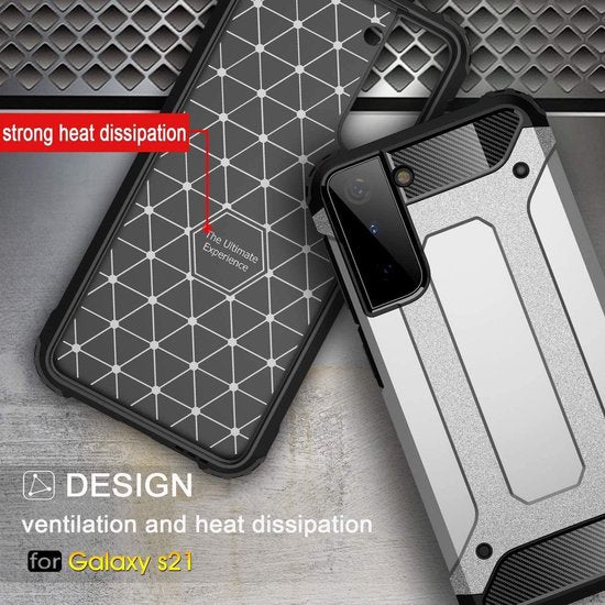 Samsung Galaxy S21 Plus Hoesjes – Heavy Duty Armor Backcover – Schokbestendig – Zilver-Ilumina Benelux