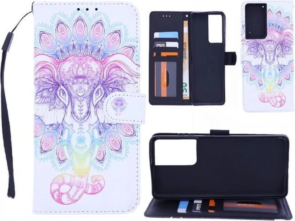 Samsung Galaxy S21 Ultra Hoesjes – Bookcase Portemonneehoes – 3D Olifant Print – Magneetsluiting – Zwart-Ilumina Benelux
