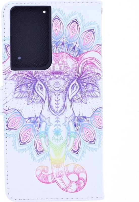 Samsung Galaxy S21 Ultra Hoesjes – Bookcase Portemonneehoes – 3D Olifant Print – Magneetsluiting – Zwart-Ilumina Benelux