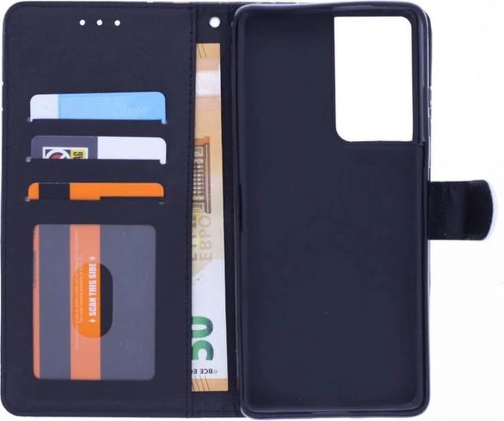 Samsung Galaxy S21 Ultra Hoesjes – Bookcase Portemonneehoes – 3D Olifant Print – Magneetsluiting – Zwart-Ilumina Benelux