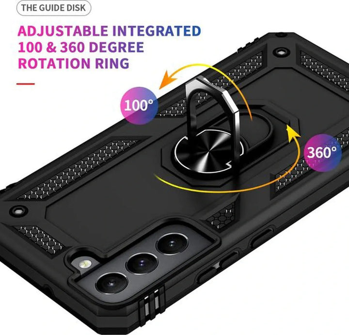 Samsung Galaxy S22 Hoesjes – Ring Armor Backcover – 360° Draaibare Standaard – Magneet – Zwart-Ilumina Benelux