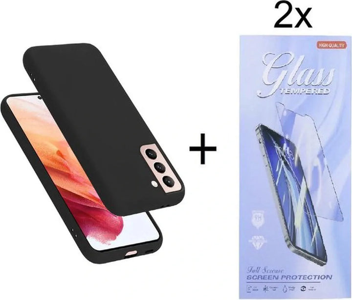 Samsung Galaxy S22 Hoesjes – Siliconen Backcover – Soft Touch – Zwart – Inclusief 2x Screenprotector-Ilumina Benelux