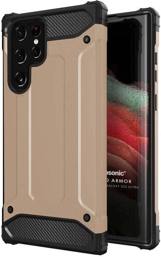 Samsung Galaxy S22 Ultra Hoesjes – Heavy Duty Armor Backcover – Schokbestendig – Extra Bescherming – Goud-Ilumina Benelux