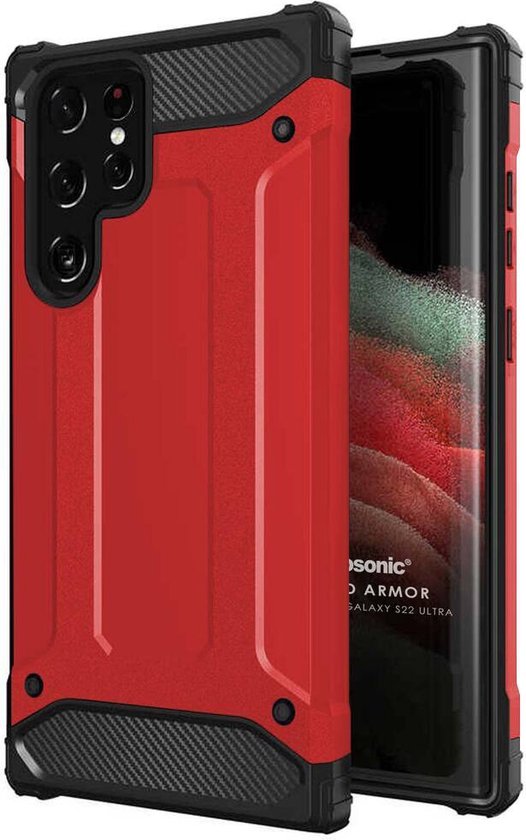 Samsung Galaxy S22 Ultra Hoesjes – Heavy Duty Armor Backcover – Schokbestendig – Rood-Ilumina Benelux