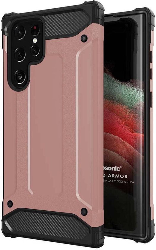 Samsung Galaxy S22 Ultra Hoesjes – Heavy Duty Armor Backcover – Schokbestendig – Roségoud-Ilumina Benelux