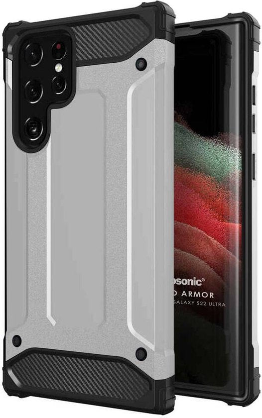 Samsung Galaxy S22 Ultra Hoesjes – Heavy Duty Armor Backcover – Schokbestendig – Zilver-Ilumina Benelux