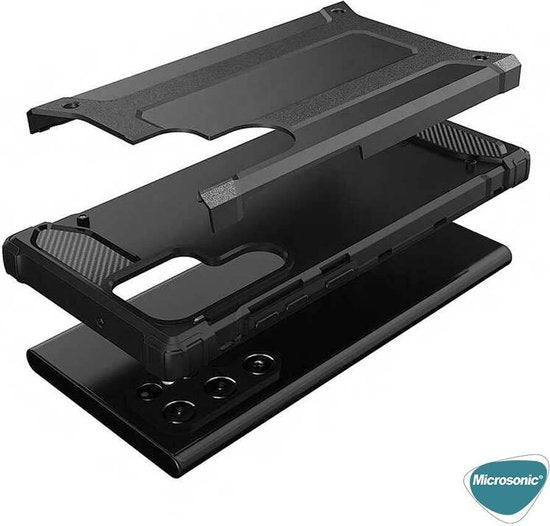 Samsung Galaxy S22 Ultra Hoesjes – Heavy Duty Armor Backcover – Schokbestendig – Zwart-Ilumina Benelux