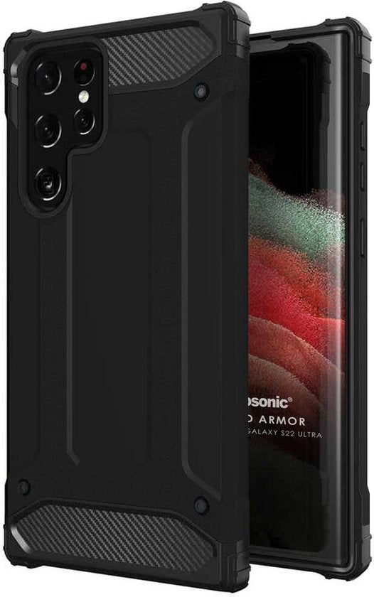 Samsung Galaxy S22 Ultra Hoesjes – Heavy Duty Armor Backcover – Schokbestendig – Zwart-Ilumina Benelux