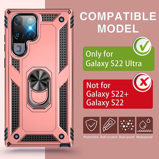 Samsung Galaxy S22 Ultra Hoesjes – Ring Armor Backcover – 360° Draaibare Standaard – Magneet – Roségoud-Ilumina Benelux