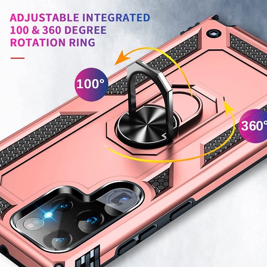 Samsung Galaxy S22 Ultra Hoesjes – Ring Armor Backcover – 360° Draaibare Standaard – Magneet – Roségoud-Ilumina Benelux