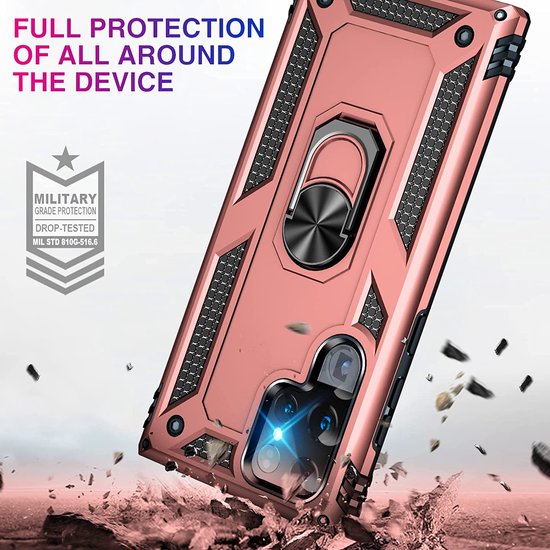 Samsung Galaxy S22 Ultra Hoesjes – Ring Armor Backcover – 360° Draaibare Standaard – Magneet – Roségoud-Ilumina Benelux