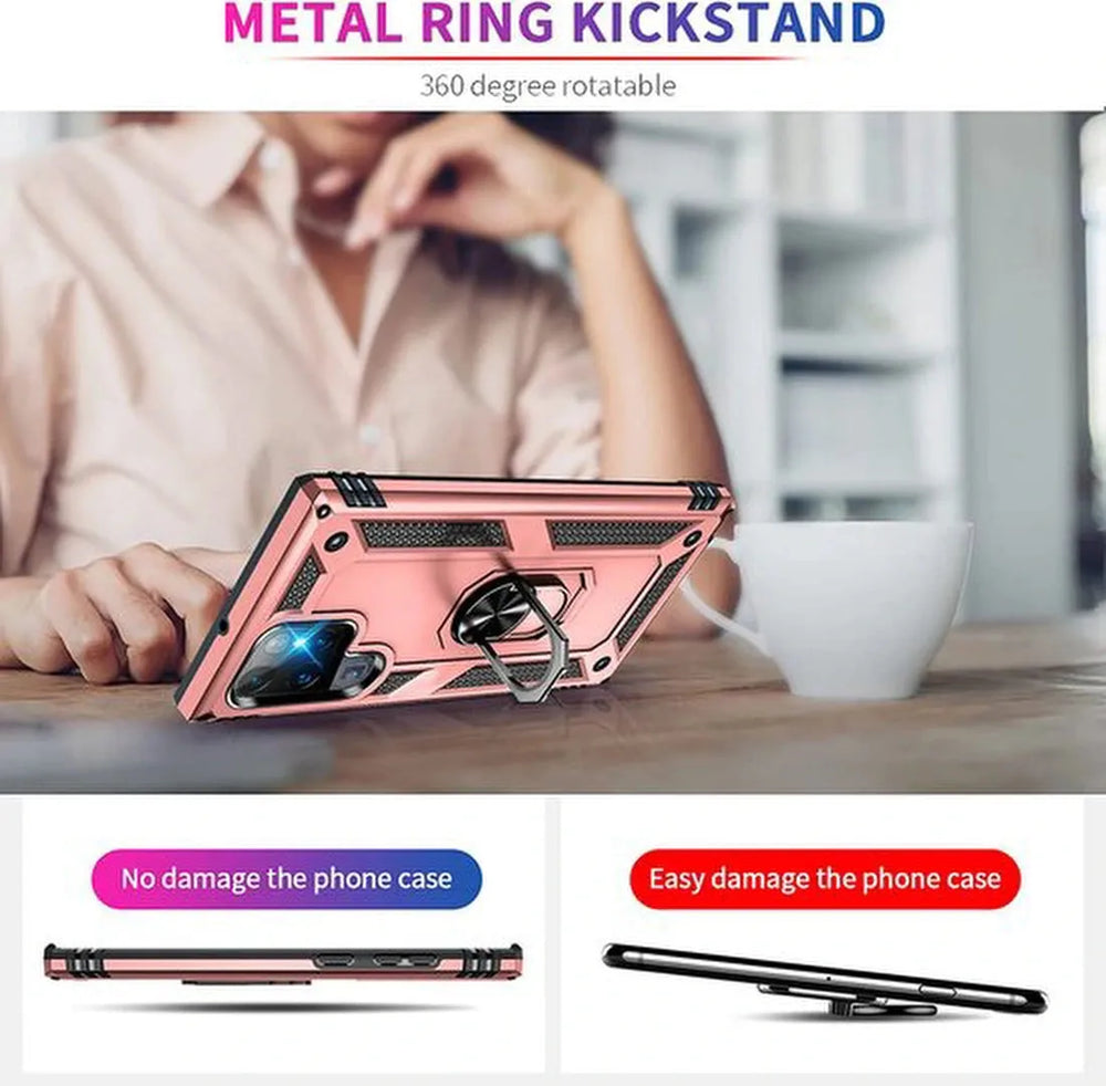 Samsung Galaxy S22 Ultra Hoesjes – Ring Armor Backcover – 360° Draaibare Standaard – Magneet – Roségoud-Ilumina Benelux