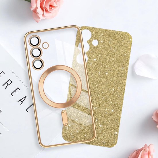 Samsung Galaxy S23 Hoesjes – Glitter Sequin TPU Backcover – MagSafe Compatibel – Zacht – Goud-Ilumina Benelux