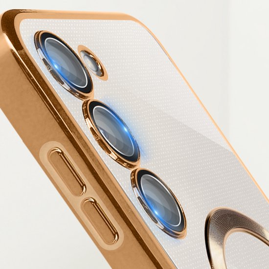 Samsung Galaxy S23 Plus Hoesjes – MagSafe Compatibel – Chroom Rand – Goud-Ilumina Benelux