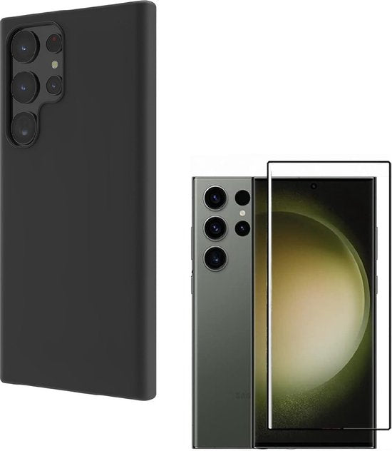 Samsung Galaxy S23 Ultra Hoesjes – Siliconen Backcover – Soft Silicone – Inclusief 2x Screenprotector – Zwart-Ilumina Benelux